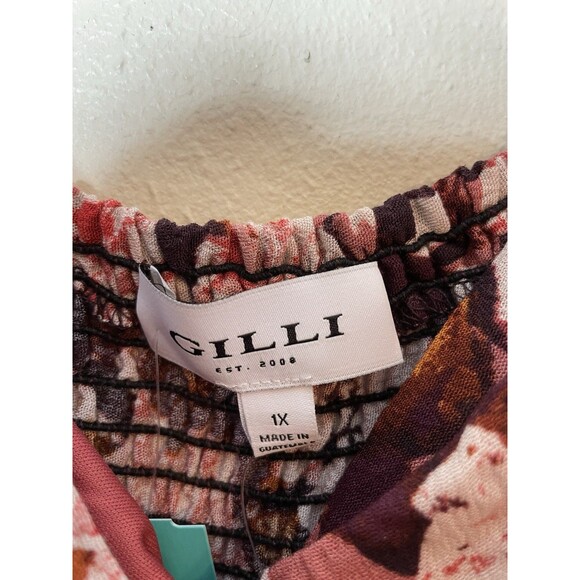 NWT Gilli Women's Multi-Color Floral Long Sleeve Blouse Smocked Back Size 1X - Picture 9 of 9